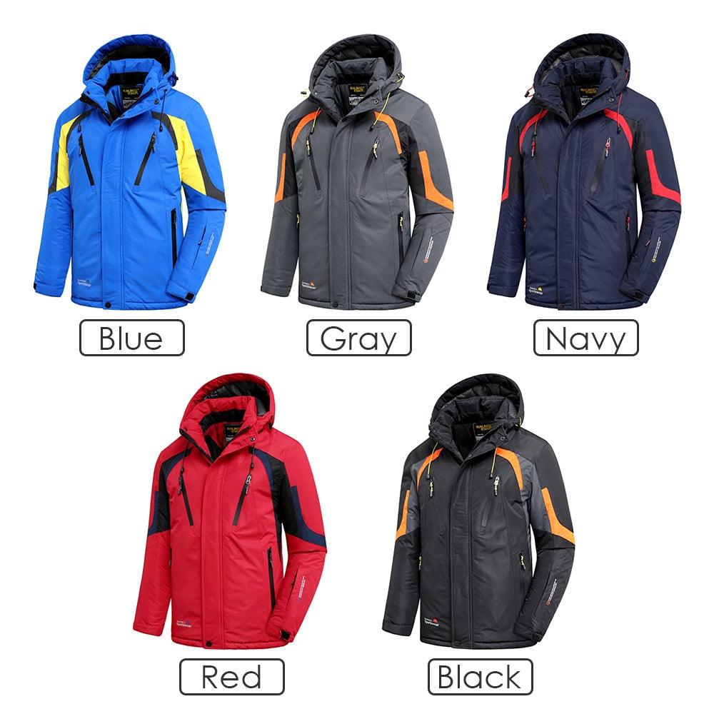 Men Blue Winter Ski Jacket Warm Waterproof Hooded Fleece Coat