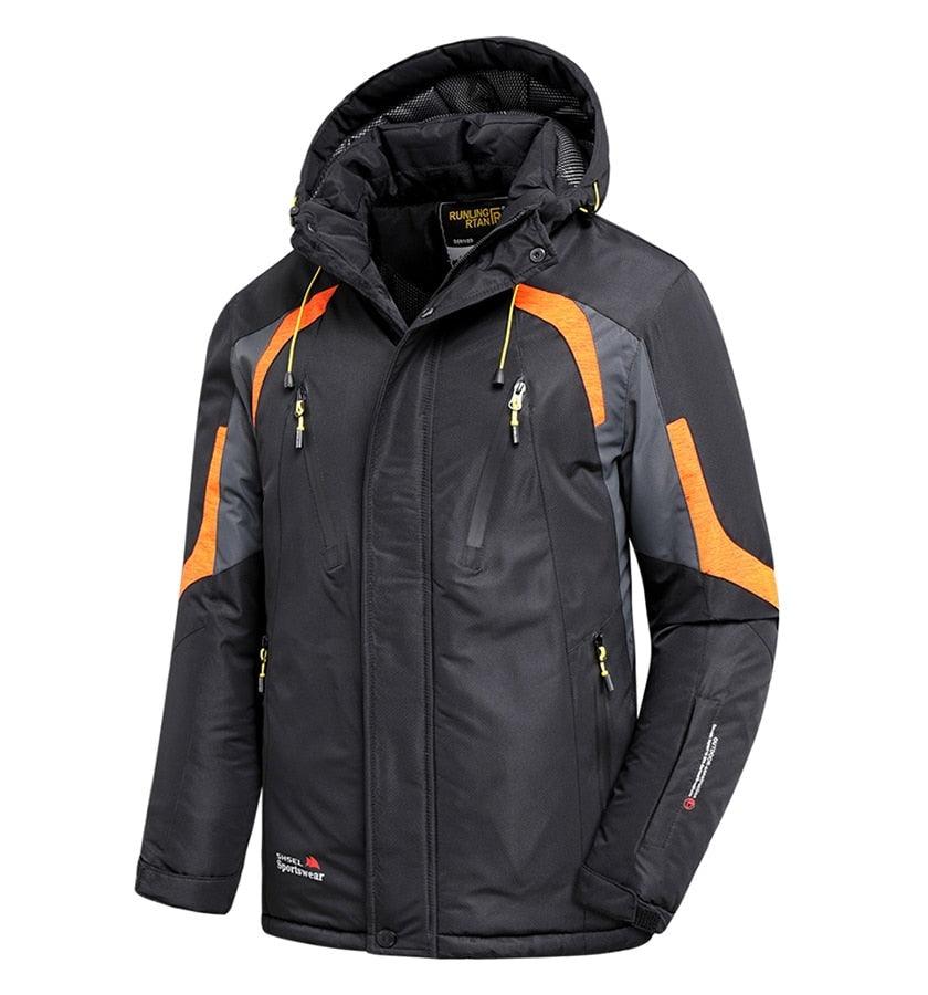 Men Blue Winter Ski Jacket Warm Waterproof Hooded Fleece Coat