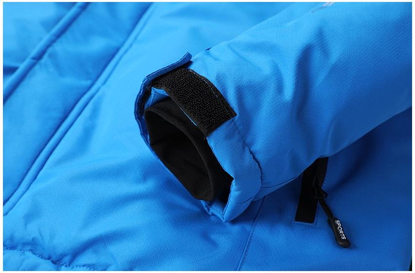 Men Blue Winter Ski Jacket Warm Waterproof Hooded Fleece Coat