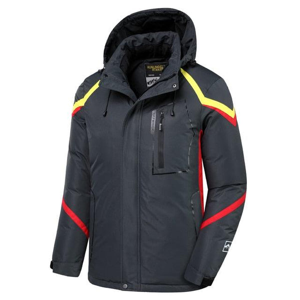 Men Blue Winter Ski Jacket Warm Waterproof Hooded Fleece Coat
