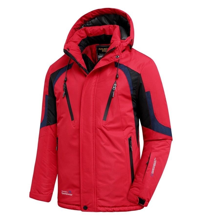 Men Blue Winter Ski Jacket Warm Waterproof Hooded Fleece Coat