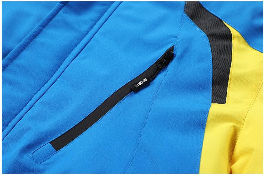 Men Blue Winter Ski Jacket Warm Waterproof Hooded Fleece Coat