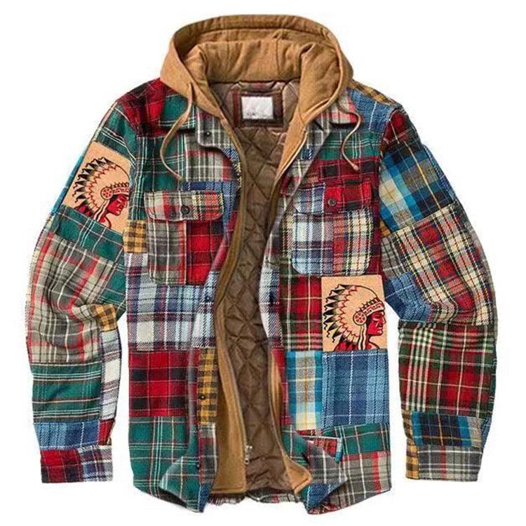 Men Plaid Hooded Autumn Winter Shirt Jacket Casual Warm Coat