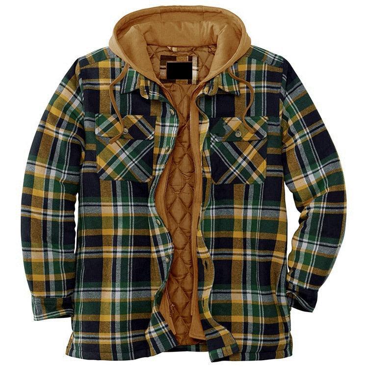 Men Plaid Hooded Autumn Winter Shirt Jacket Casual Warm Coat