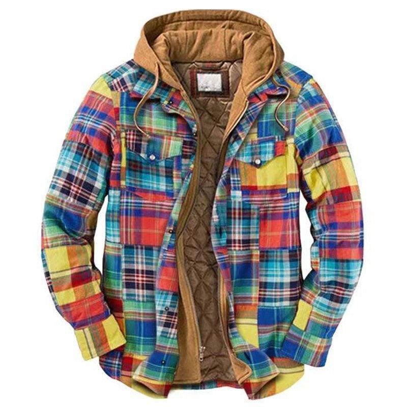 Men Plaid Hooded Autumn Winter Shirt Jacket Casual Warm Coat