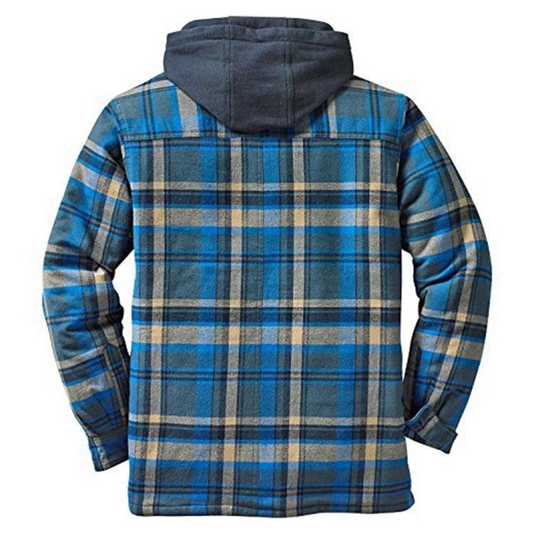 Men Plaid Hooded Autumn Winter Shirt Jacket Casual Warm Coat