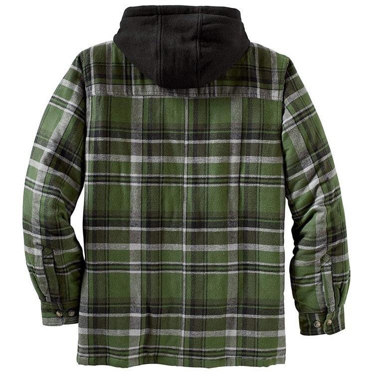 Men Plaid Hooded Autumn Winter Shirt Jacket Casual Warm Coat