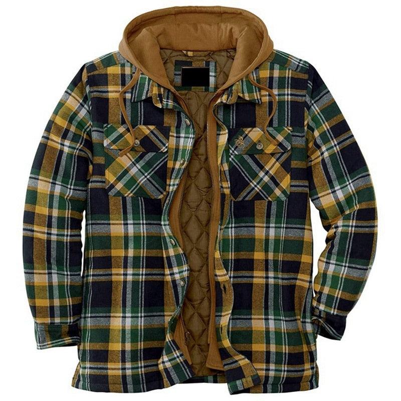 Men Plaid Hooded Autumn Winter Shirt Jacket Casual Warm Coat