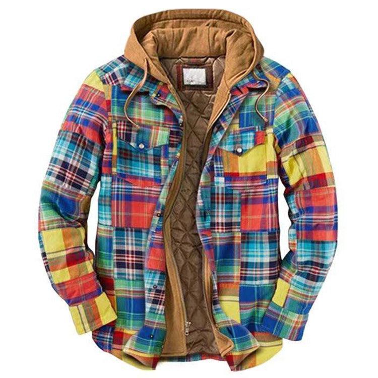 Men Plaid Hooded Autumn Winter Shirt Jacket Casual Warm Coat