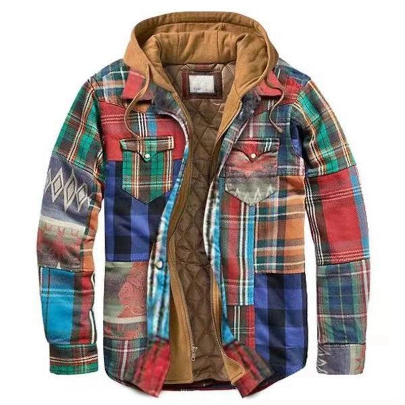 Men Plaid Hooded Autumn Winter Shirt Jacket Casual Warm Coat