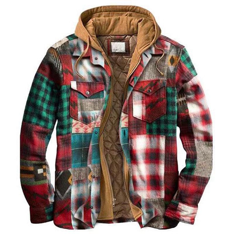 Men Plaid Hooded Autumn Winter Shirt Jacket Casual Warm Coat