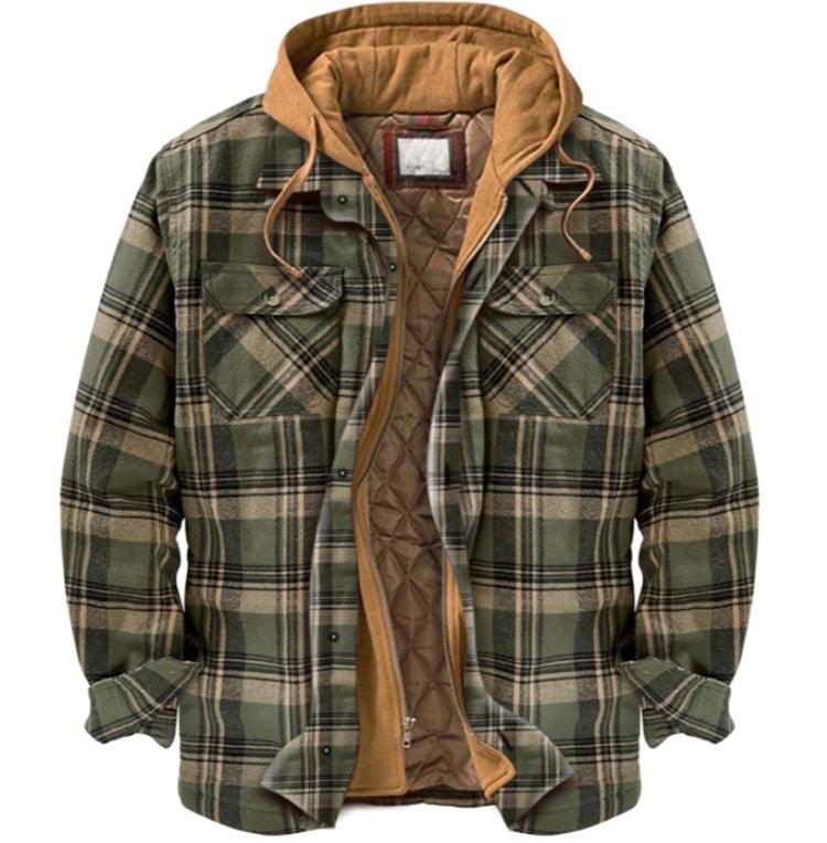 Men Plaid Hooded Autumn Winter Shirt Jacket Casual Warm Coat