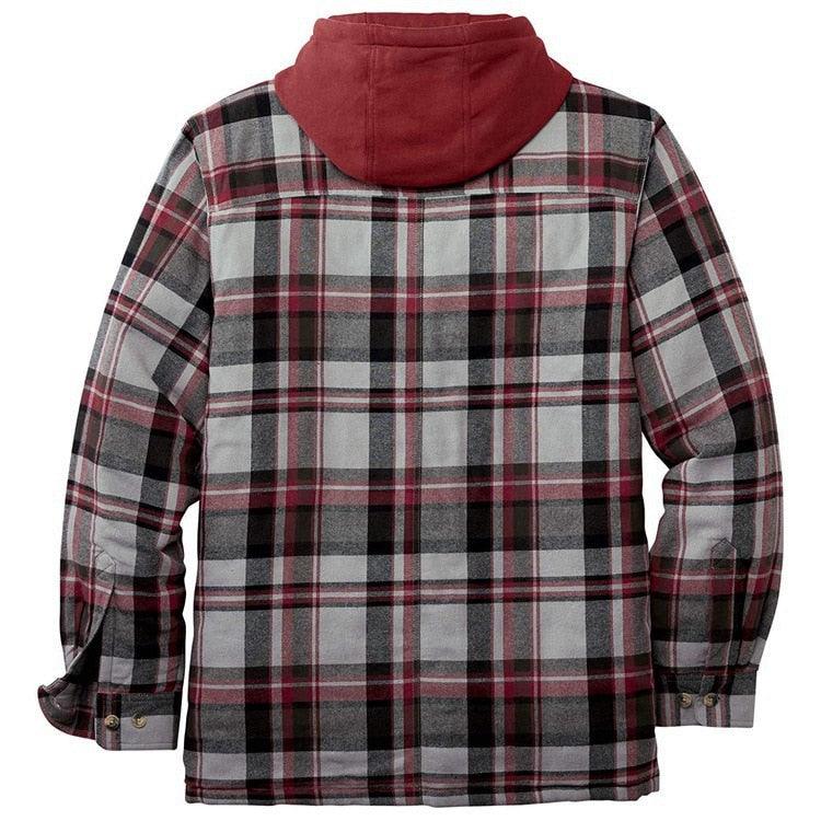 Men Plaid Hooded Autumn Winter Shirt Jacket Casual Warm Coat