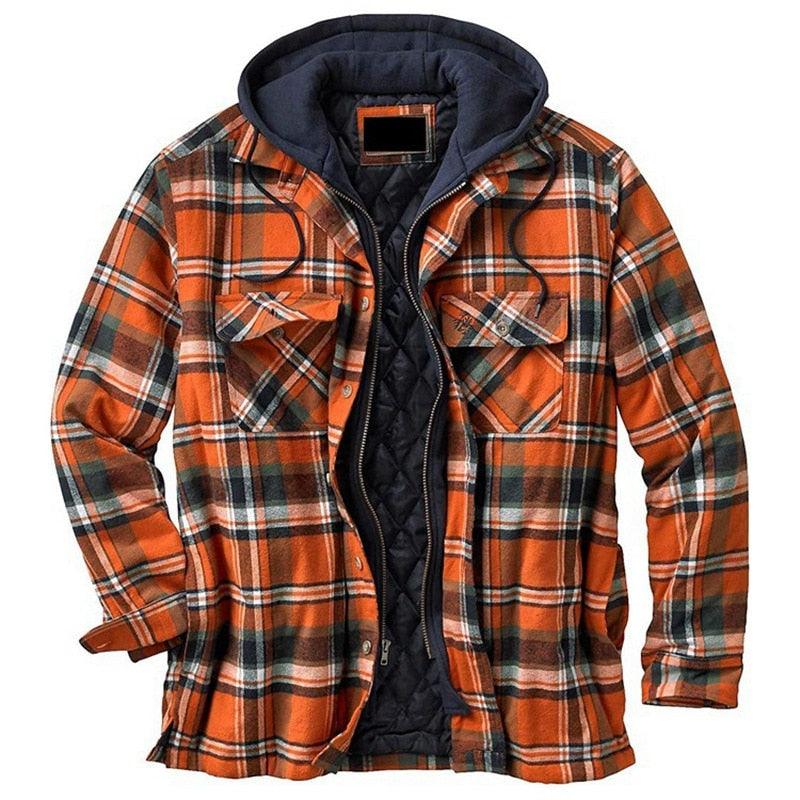 Men Plaid Hooded Autumn Winter Shirt Jacket Casual Warm Coat