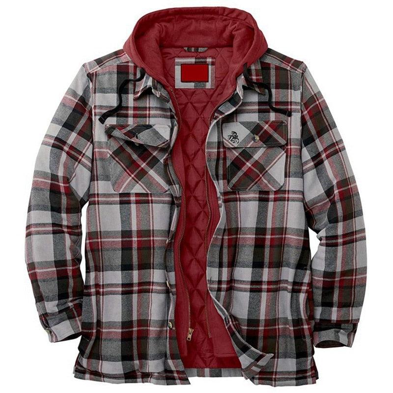 Men Plaid Hooded Autumn Winter Shirt Jacket Casual Warm Coat