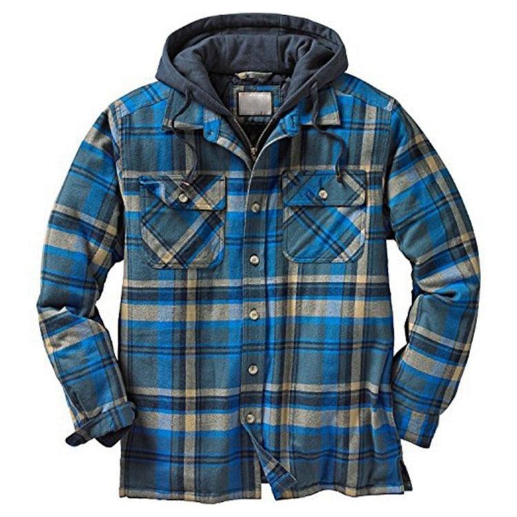 Men Plaid Hooded Autumn Winter Shirt Jacket Casual Warm Coat