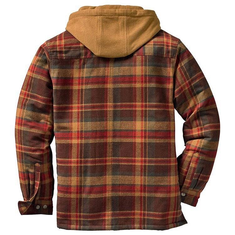 Men Plaid Hooded Autumn Winter Shirt Jacket Casual Warm Coat