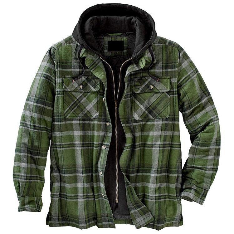 Men Plaid Hooded Autumn Winter Shirt Jacket Casual Warm Coat