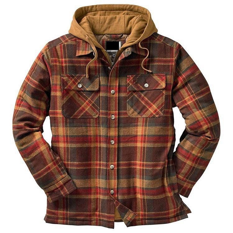 Men Plaid Hooded Autumn Winter Shirt Jacket Casual Warm Coat