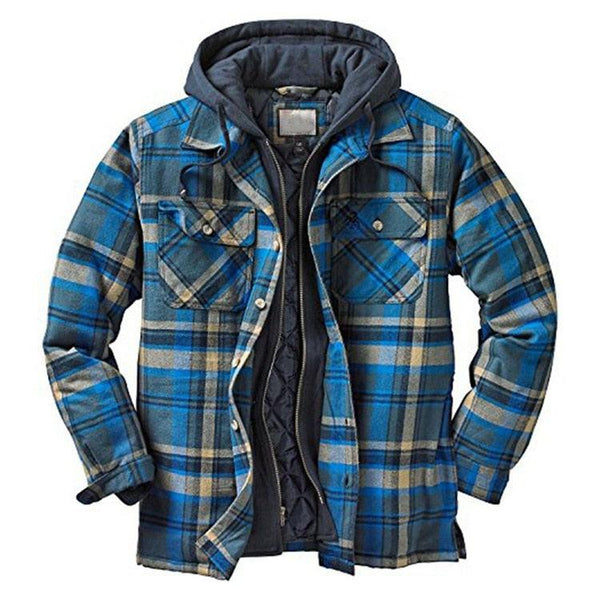 Men Plaid Hooded Autumn Winter Shirt Jacket Casual Warm Coat