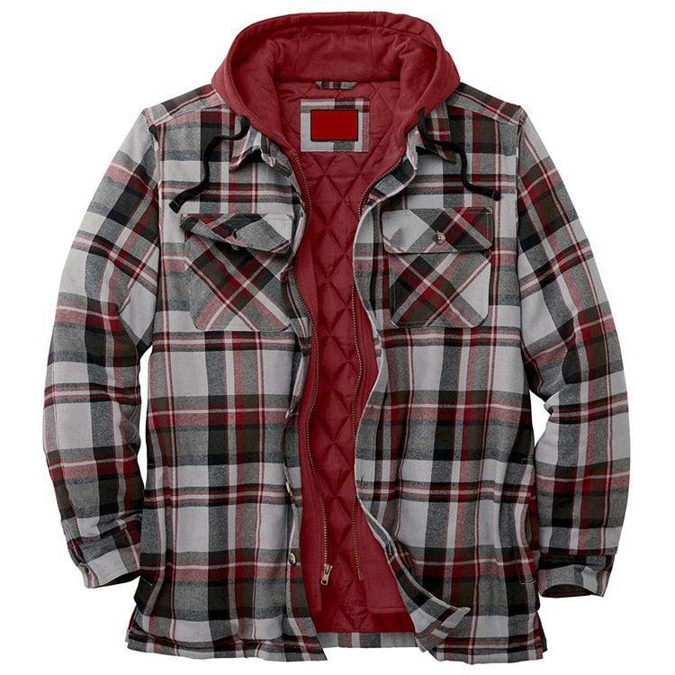 Men Plaid Hooded Autumn Winter Shirt Jacket Casual Warm Coat
