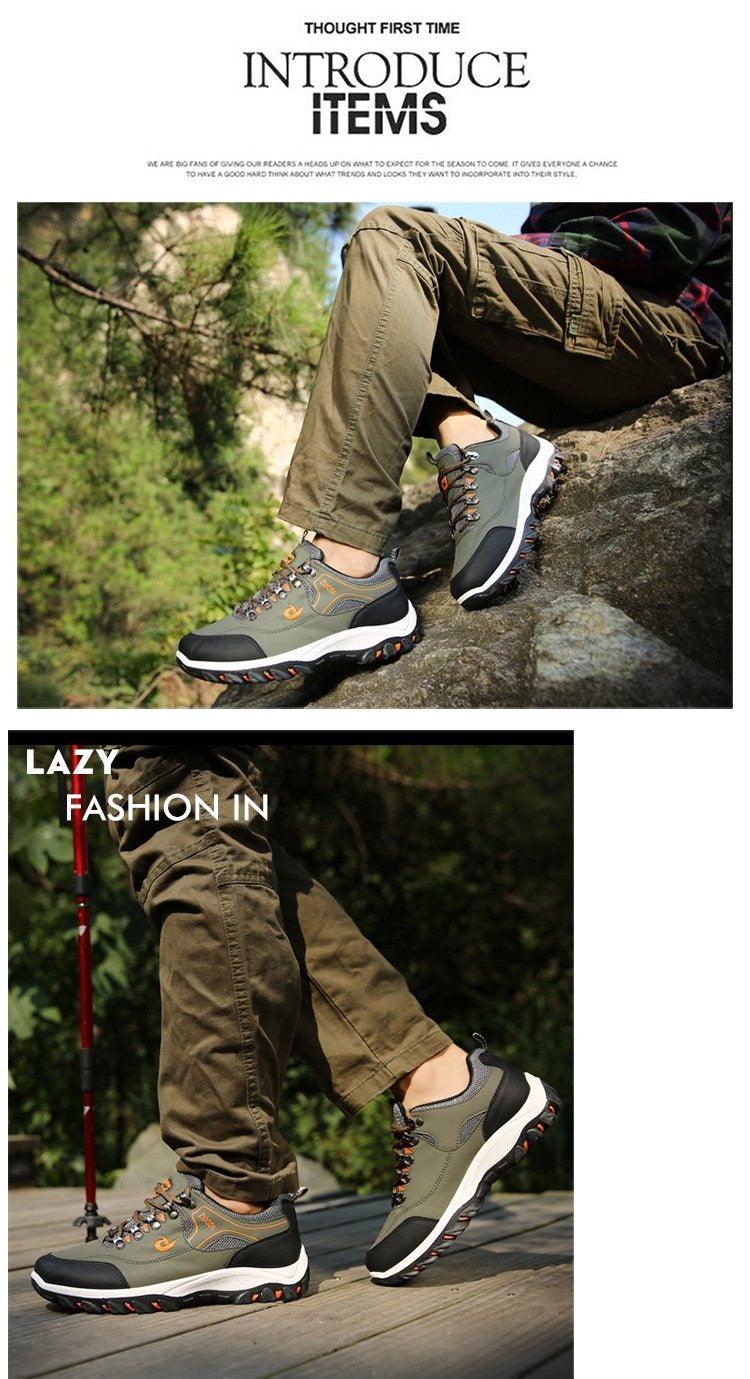 Men's Sports Hiking Shoes Low-Top Breathable Non-Slip Wear-Resistant Outdoor Leisure Sports Shoes Men Leather Non-Slip Sneakers Lightweight Low Top For Outdoor Trailing Walking Shoes
