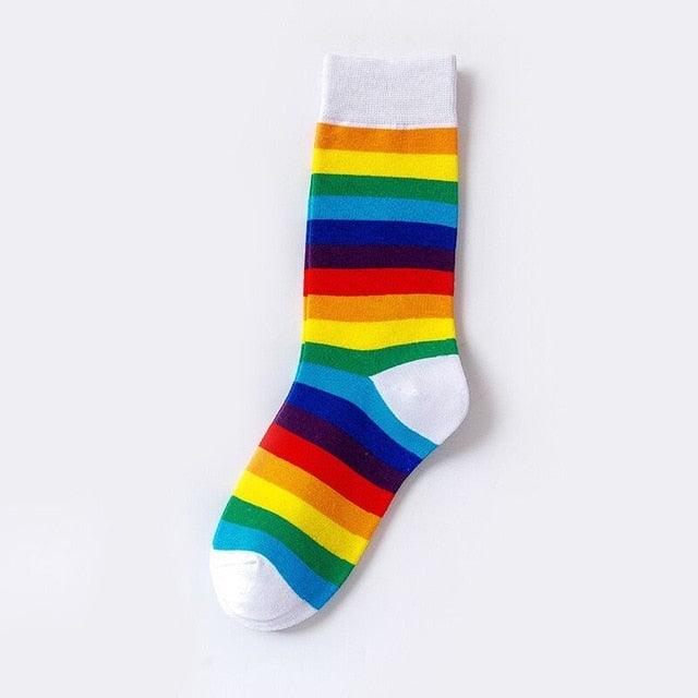 New Arrival Cotton Elasticity Sweat Women Long Sock Candy Colors Rainbow Patterned Sporty Retro Harajuku Casual Socks For Men And Women